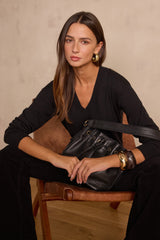 LILY BLACK COTTON VELVET BOOTCUT TROUSERS