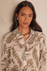 COLETTE KHAKI PRINTED COTTON BLOUSE