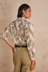 COLETTE KHAKI PRINTED COTTON BLOUSE