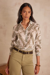 COLETTE KHAKI PRINTED COTTON BLOUSE