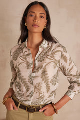 COLETTE KHAKI PRINTED COTTON BLOUSE