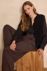 SHANA BLACK EMBROIDERED COTTON BLOUSE