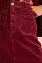 CLEO BURGUNDY STRAIGHT CORDUROY SKIRT