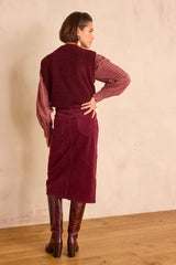 CLEO BURGUNDY STRAIGHT CORDUROY SKIRT