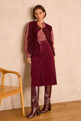 CLEO BURGUNDY STRAIGHT CORDUROY SKIRT