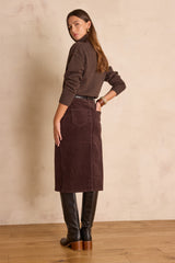 CLEO DARK BROWN CORDUROY STRAIGHT SKIRT