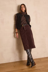 CLEO DARK BROWN CORDUROY STRAIGHT SKIRT