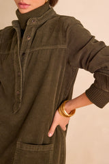RITA KHAKI VELVET SHIRT DRESS