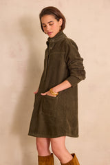 RITA KHAKI VELVET SHIRT DRESS