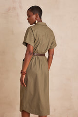 RAMA KHAKI MID-LENGTH COTTON DRESS