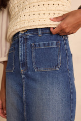CLEO STRAIGHT SLIT DENIM SKIRT