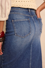 CLEO STRAIGHT SLIT DENIM SKIRT