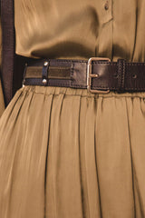 LEONARD KAKI LEATHER BELT