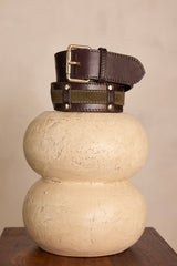 LEONARD KAKI LEATHER BELT