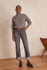 DELIA CROPPED GREY STRAIGHT COTTON JEANS