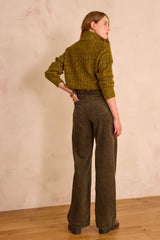 LISA KHAKI WIDE-LEG CORDUROY TROUSERS