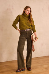 LISA KHAKI WIDE-LEG CORDUROY TROUSERS