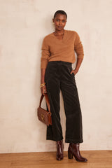 MARTIN KHAKI WIDE-LEG COTTON VELVET TROUSERS