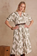 CORDELIA KHAKI PRINTED COTTON DRESS
