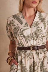 CORDELIA KHAKI PRINTED COTTON DRESS