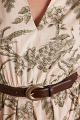 CORDELIA KHAKI PRINTED COTTON DRESS