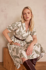 CORDELIA KHAKI PRINTED COTTON DRESS