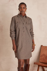 MARLINE HOUNDSTOOTH PATTERN SHIRT DRESS