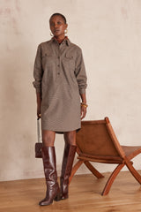 MARLINE HOUNDSTOOTH PATTERN SHIRT DRESS