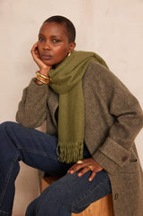 TOM KHAKI BROWN FRINGED SCARF