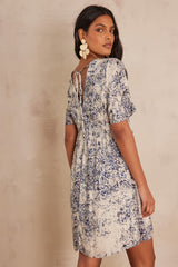 ROSALIA BLUE PRINTED SHORT DRESS