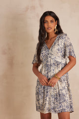 ROSALIA BLUE PRINTED SHORT DRESS