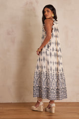 ROSELINE BLUE PRINTED COTTON LONG DRESS