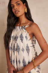 ROSELINE BLUE PRINTED COTTON LONG DRESS