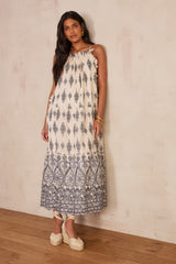 ROSELINE BLUE PRINTED COTTON LONG DRESS