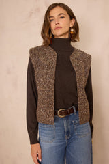 BASTIEN DARK BROWN SLEEVELESS WOOL CARDIGAN