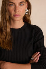 BRIDGET BLACK RIBBED COTTON JUMPER