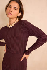 BRIDGET AUBERGINE RIBBED COTTON JUMPER