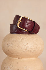 NELLY BURGUNDY QUILTED LEATHER BELT