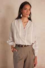 SALOME PALE GREY STRIPED LACE BLOUSE