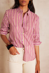 COLETTE DARK FUCHSIA STRIPED COTTON BLOUSE