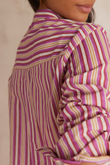 COLETTE DARK FUCHSIA STRIPED COTTON BLOUSE