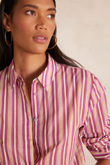 COLETTE DARK FUCHSIA STRIPED COTTON BLOUSE