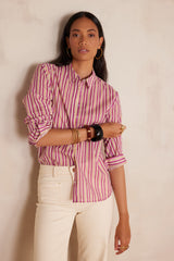 COLETTE DARK FUCHSIA STRIPED COTTON BLOUSE