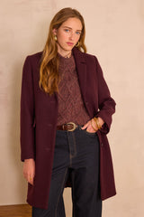 ANABELLE AUBERGINE MID-LENGTH WOOL COAT