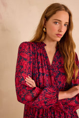 RANIA BURGUNDY PRINTED DRESS