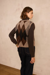 BENNY DARK BROWN WOOL AND ALPACA SLEEVELESS JUMPER