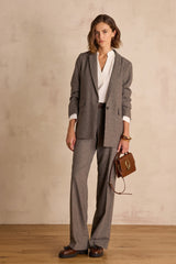 FERGUSON LIGHT TAUPE WOOL STRIPED TROUSERS