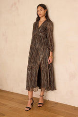 REVEUSE COPPER LONG IRIDESCENT DRESS