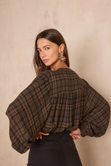 SIMON DARK BROWN CHECKED BLOUSE