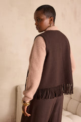 PAIGE CHOCOLATE FRINGED WOOL WAISTCOAT